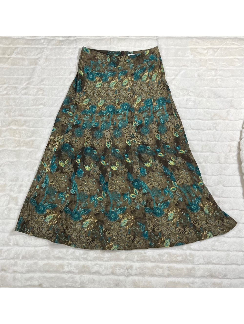 Forestcore Y2K Women 4 Brown Green Witchy High Waist Paisley Gorgeous Midi Skirt